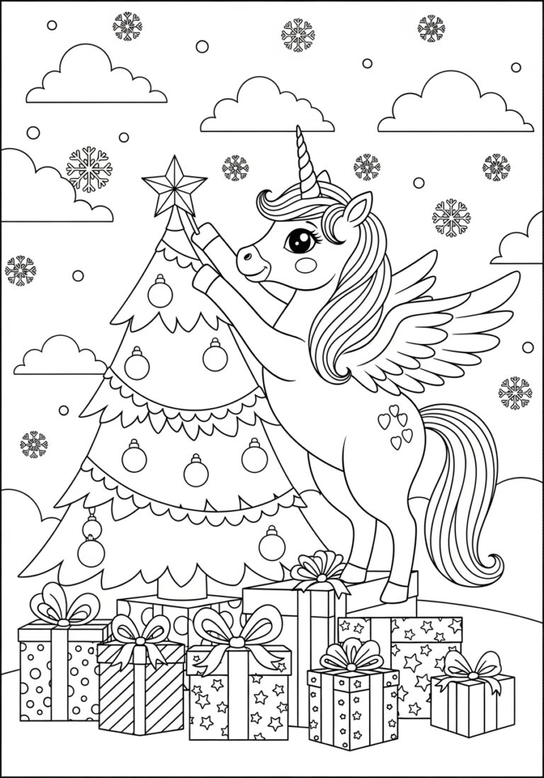 Unicorn Christmas Tree Coloring Page Unicorn Christmas Tree Coloring Page