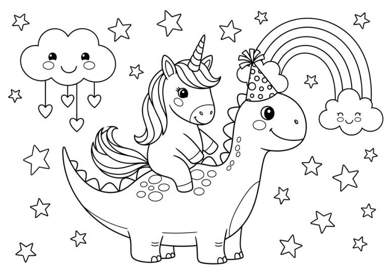 Unicorn Dinosaur Coloring Page to Print Out and Color Unicorn Dinosaur Coloring Page to Print Out and Color