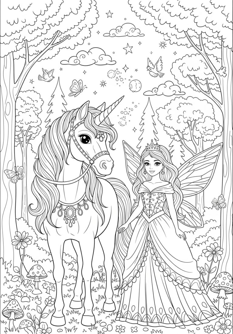 Unicorn Fairy Princess Coloring Page Unicorn Fairy Princess Coloring Page
