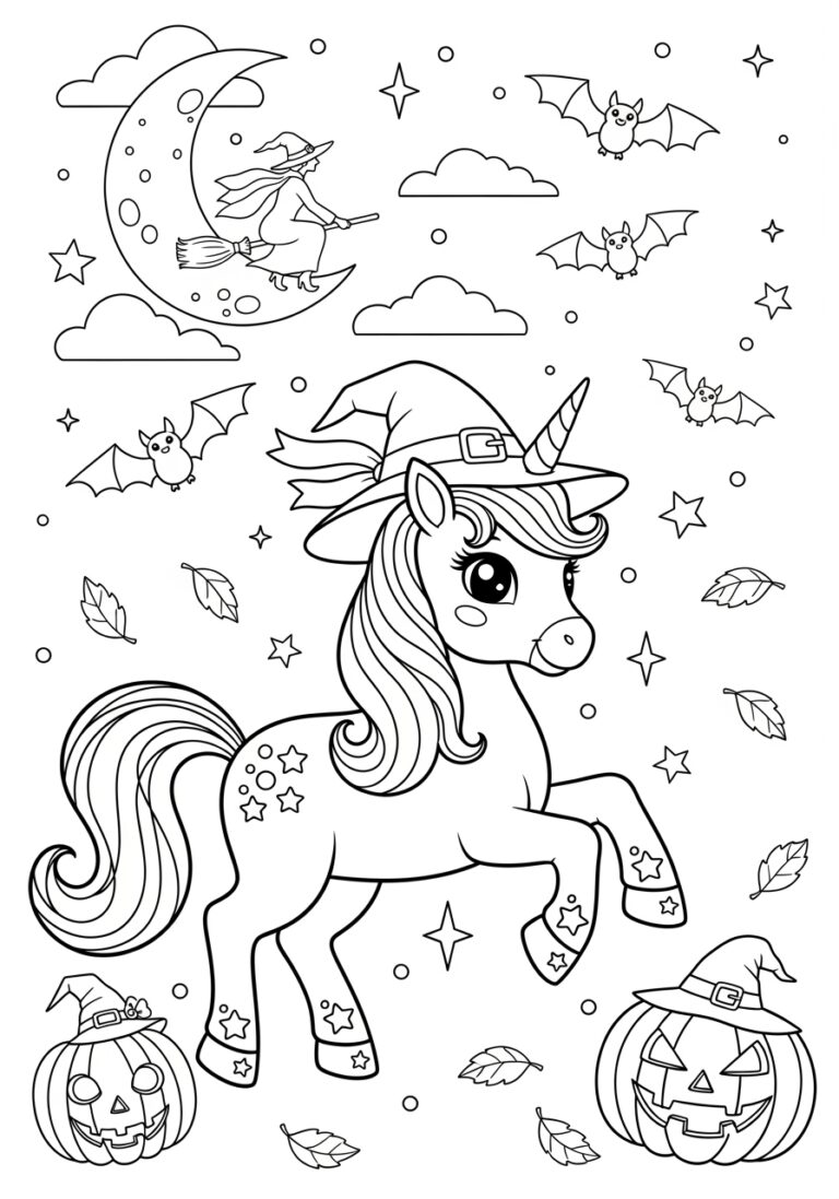 Unicorn Halloween Coloring Page to Print Out and Color Unicorn Halloween Coloring Page to Print Out and Color