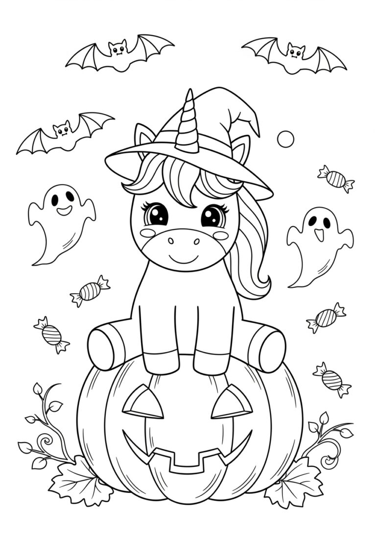 Unicorn Pumpkin Coloring Page to Print Out and Color