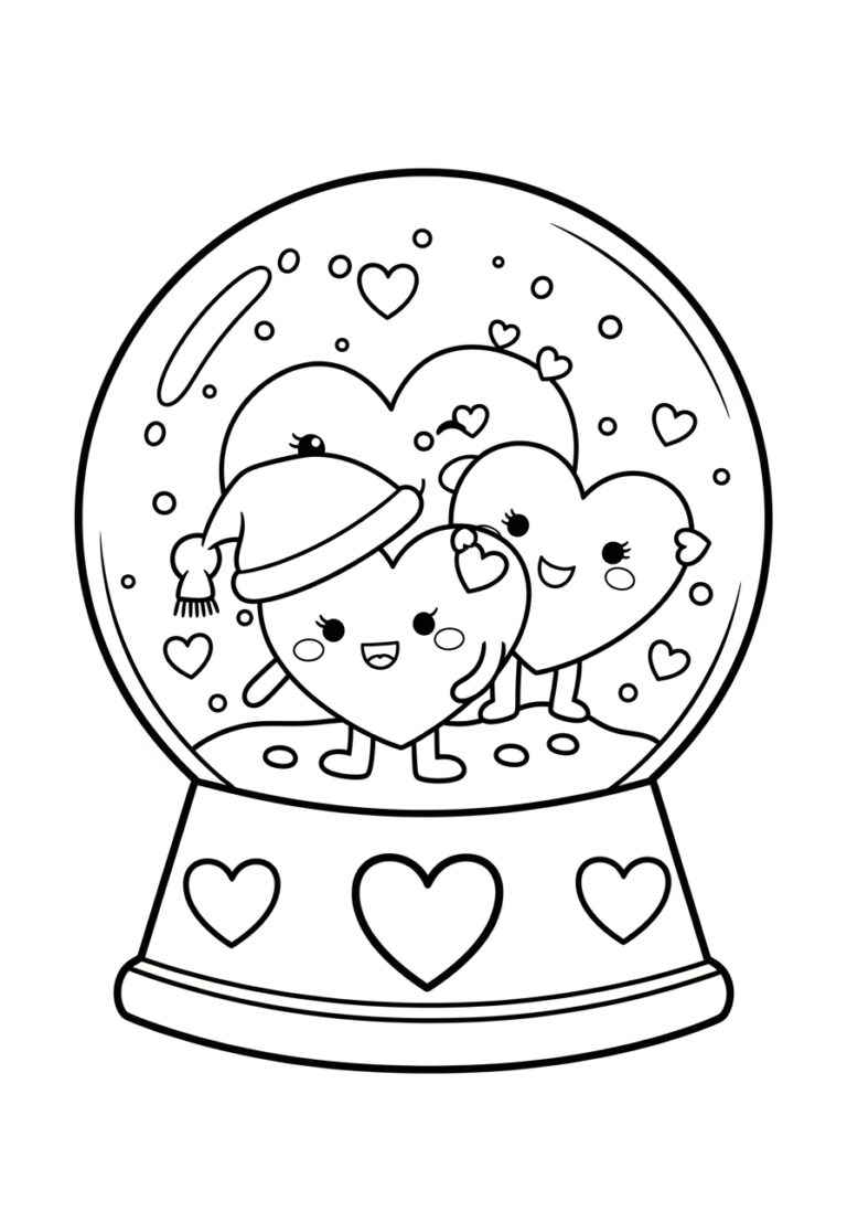 Valentine Heart Snow Globe Coloring Page