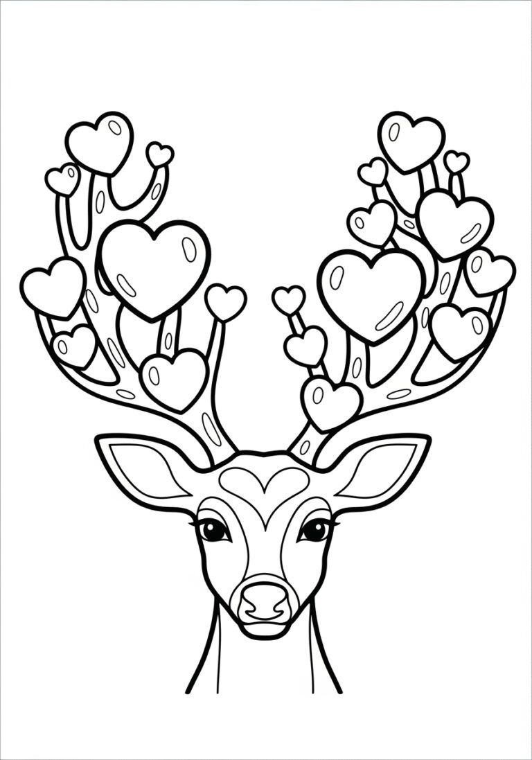 Valentine Heart Reindeer Coloring Page