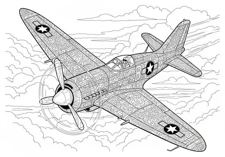 War Plane Coloring Page to Print Out and Color