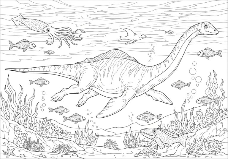 Water Dinosaur Coloring Page to Print and Enjoy