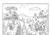 Whoville Town Scene with Grinch Coloring Page
