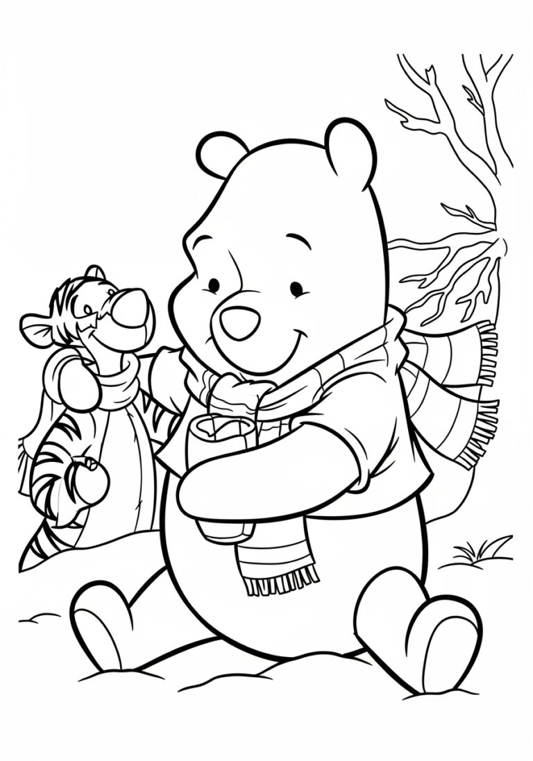 Winnie the Pooh Winter Coloring Page