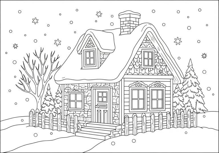Winter House Coloring Page