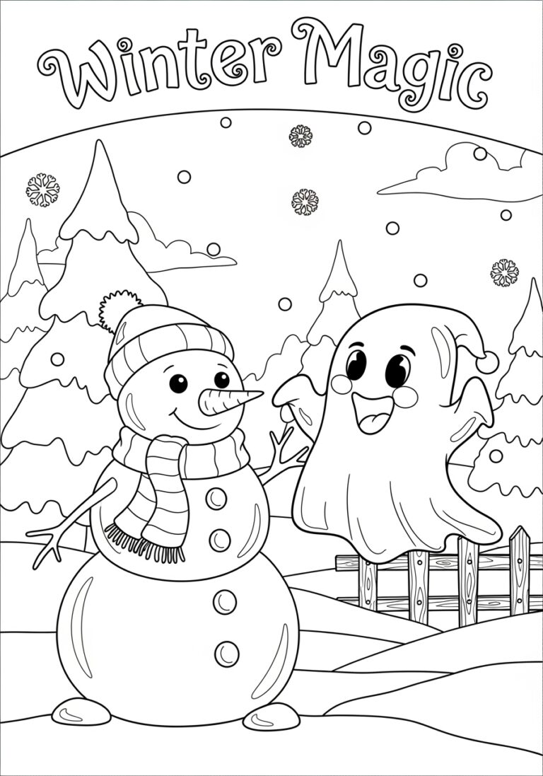 Winter Snowman Ghost Coloring Page Winter Snowman Ghost Coloring Page