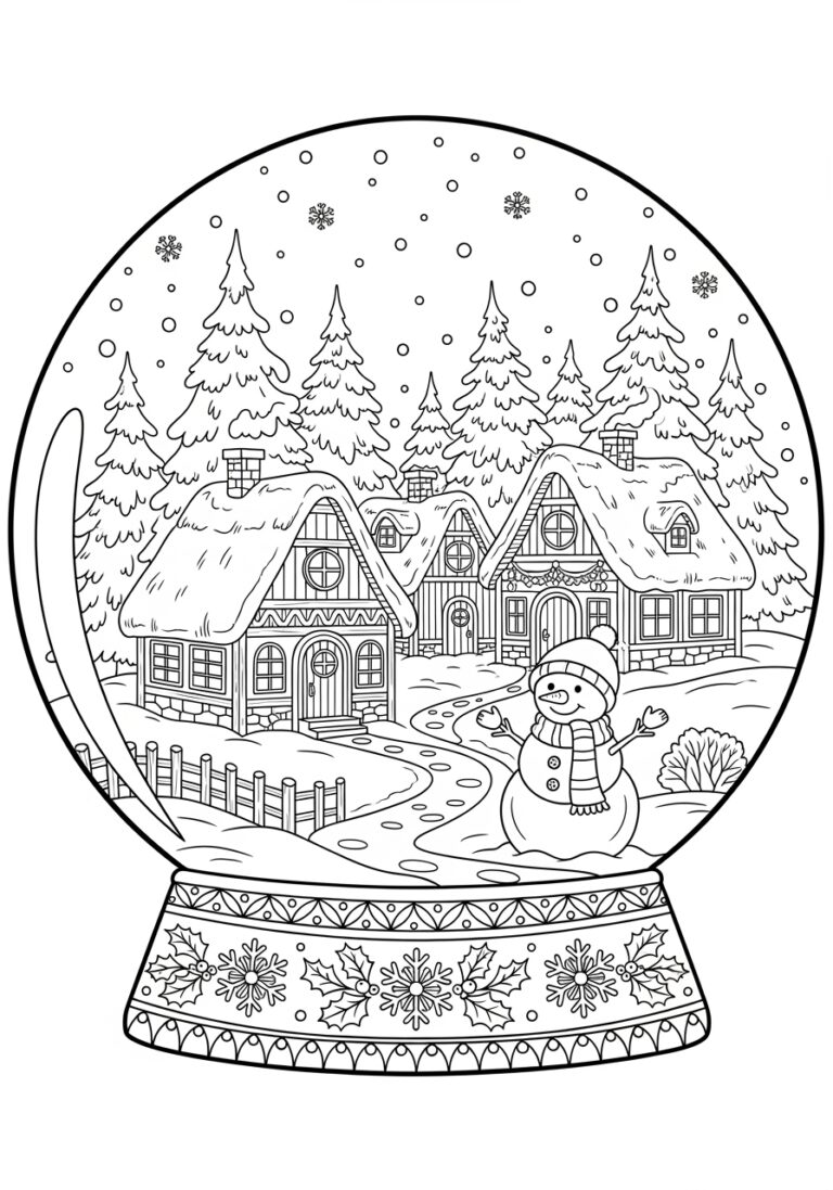 Winter Village Snow Globe Coloring Page Winter Village Snow Globe Coloring Page
