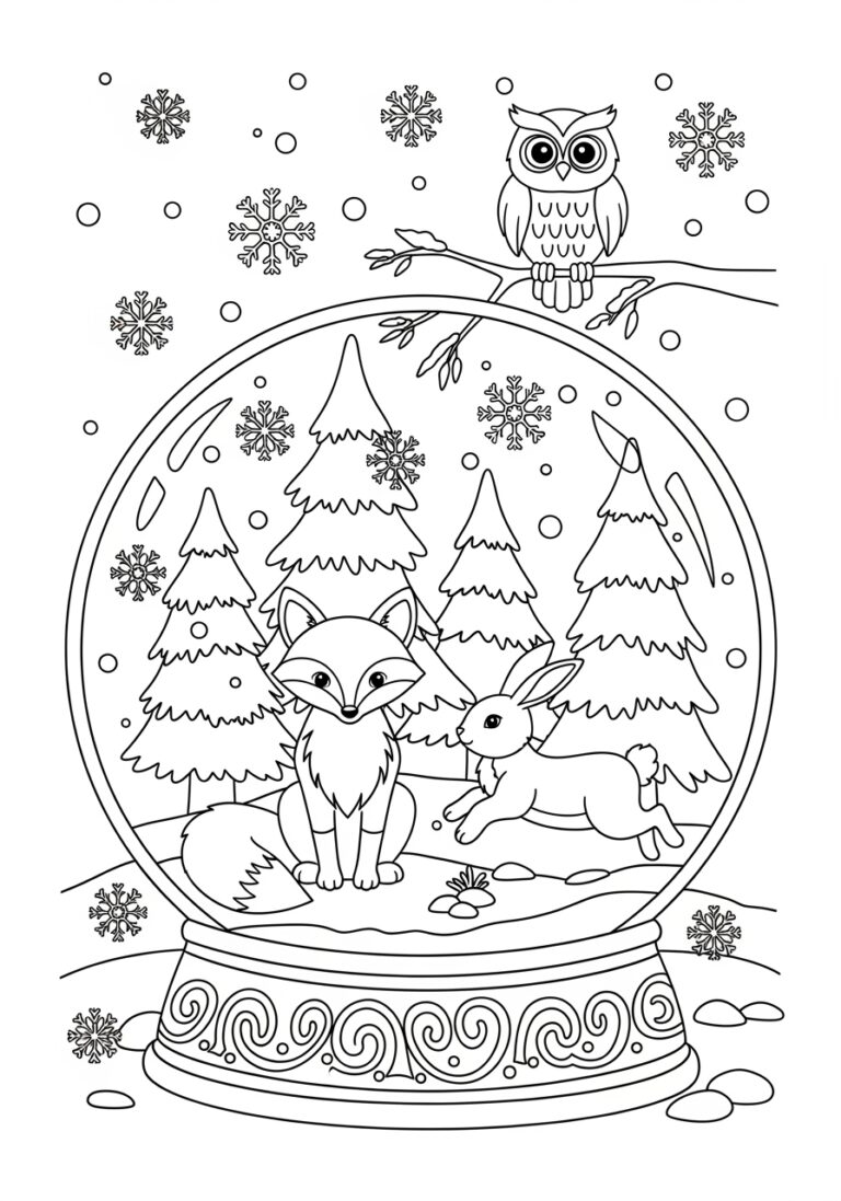 Woodland Animal Snow Globe Coloring Page