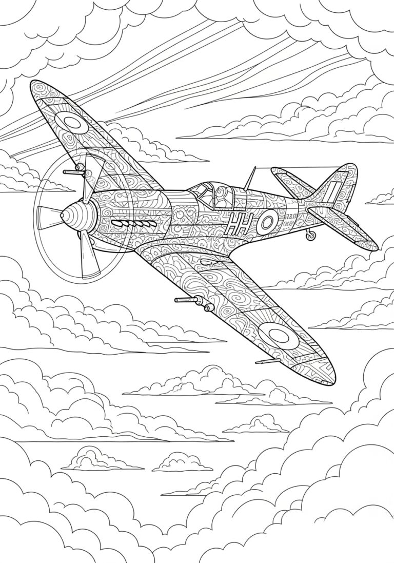 WW2 Airplane Coloring Page to Print Out and Color