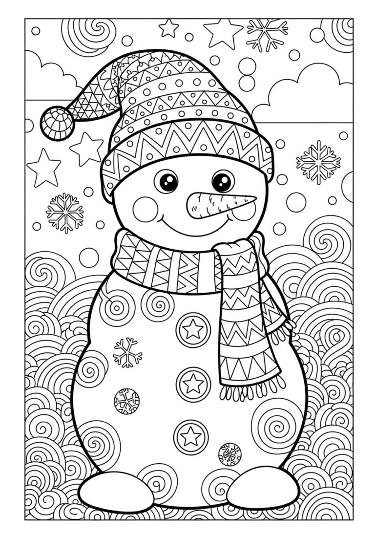 Zentangle Snowman Coloring Page Doodle Style