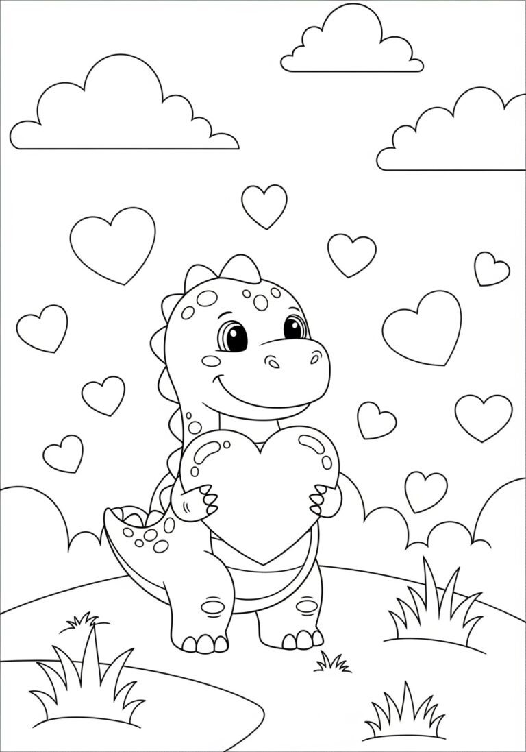 Dinosaur Heart Coloring Page to Print Out and Color Dinosaur Heart Coloring Page to Print Out and Color