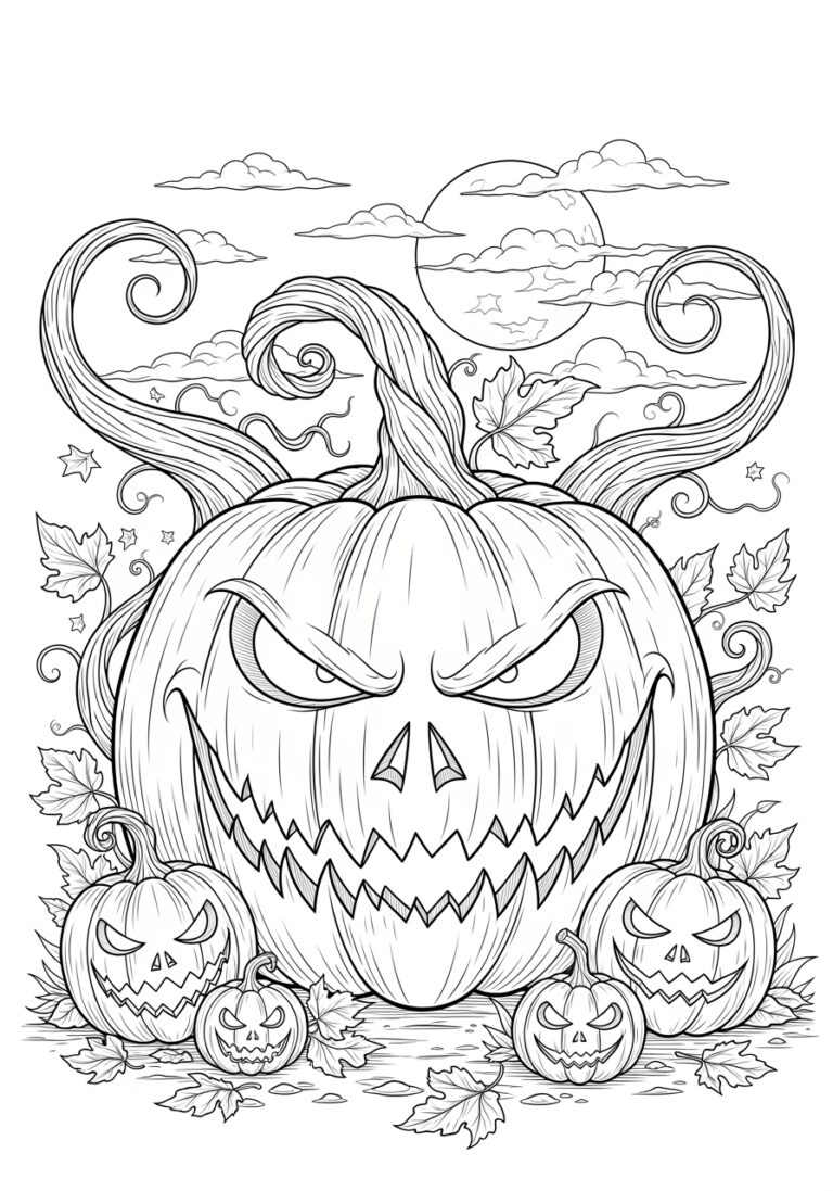Scary Pumpkin Face Coloring Page