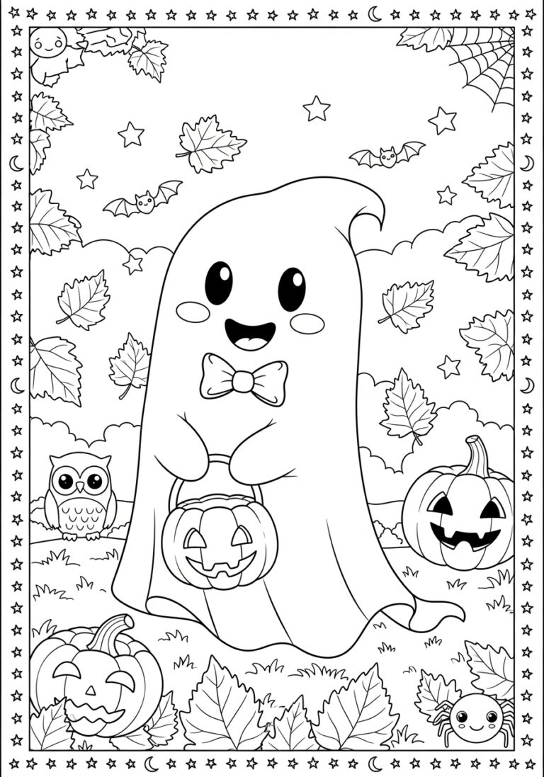 Cute Ghost Coloring Page to Print Out and Color