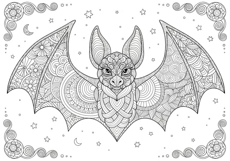 Zentangle Pattern Bat Coloring Page Zentangle Pattern Bat Coloring Page