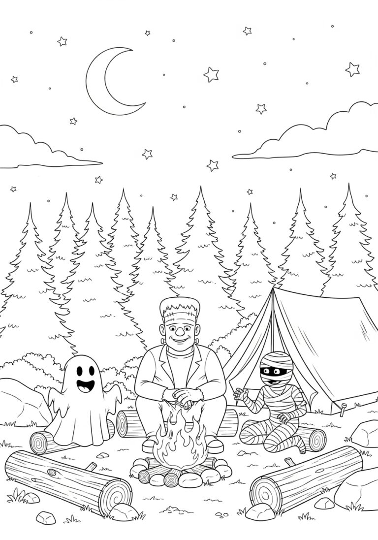 Frankenstein Camping Under the Stars Coloring Page Frankenstein Camping Under the Stars Coloring Page