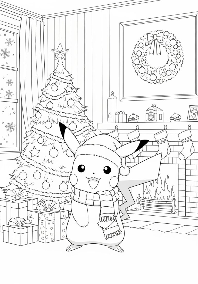 Pikachu Christmas Coloring Page Pikachu Christmas Coloring Page