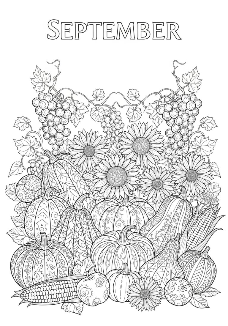 September Coloring Page for Adults September Coloring Page for Adults