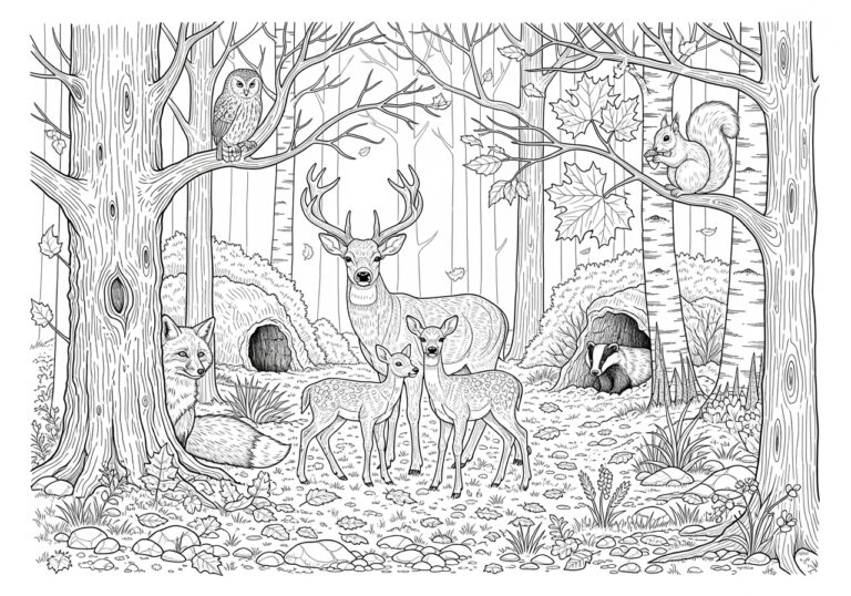 Autumn Animal Colouring Page to Print Out and Color