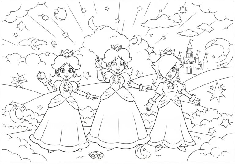 Princess Peach Daisy and Rosalina Coloring Page Princess Peach Daisy and Rosalina Coloring Page