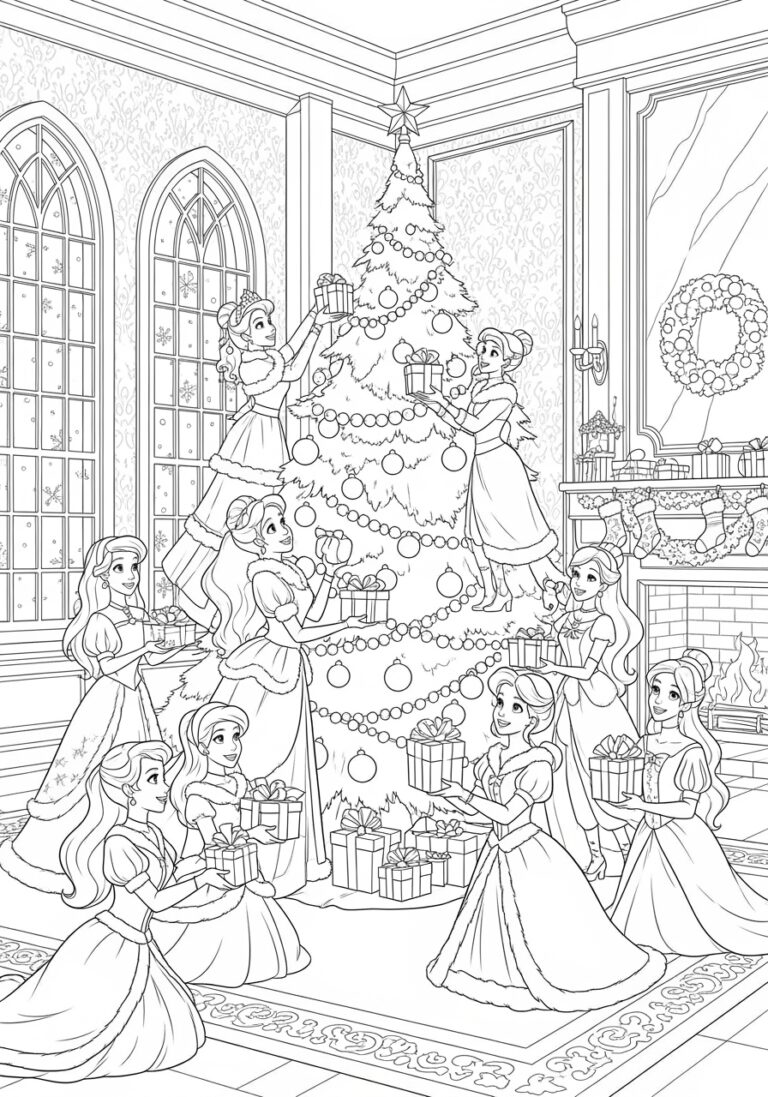 Christmas Disney Princess Coloring Page