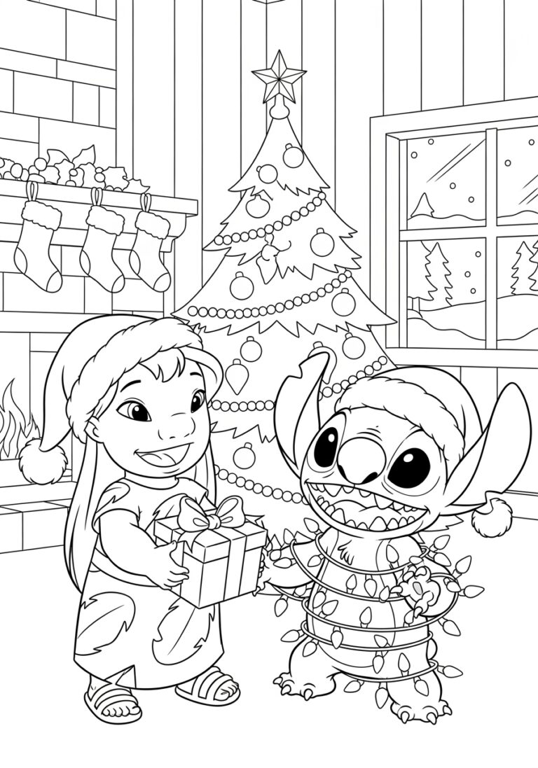 Lilo and Stitch Christmas Coloring Page Lilo and Stitch Christmas Coloring Page