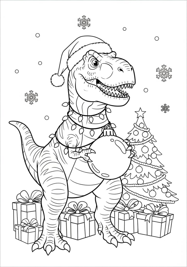 Dino Christmas Coloring Page