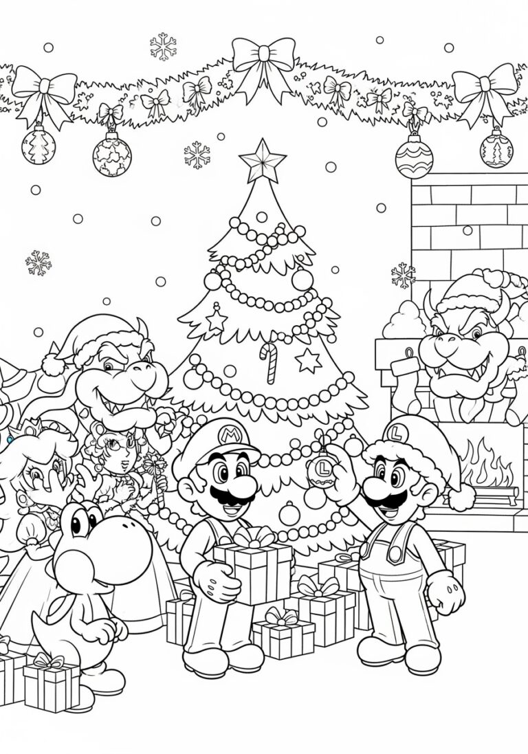Super Mario Christmas Coloring Page Super Mario Christmas Coloring Page