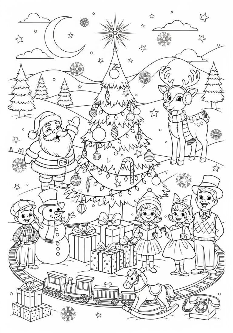 Retro Christmas Coloring Page