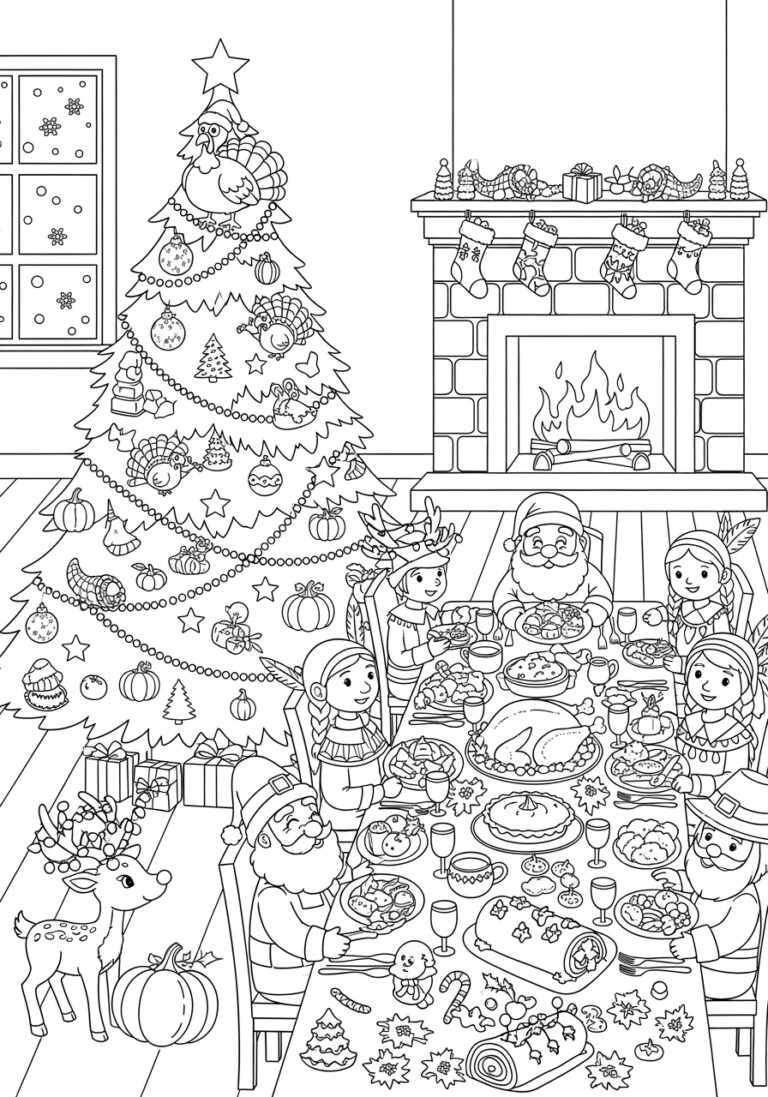 Thanksgiving and Christmas Coloring Page Thanksgiving and Christmas Coloring Page
