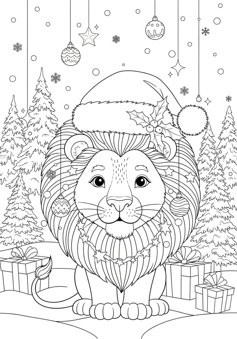 Christmas Lion Coloring Page