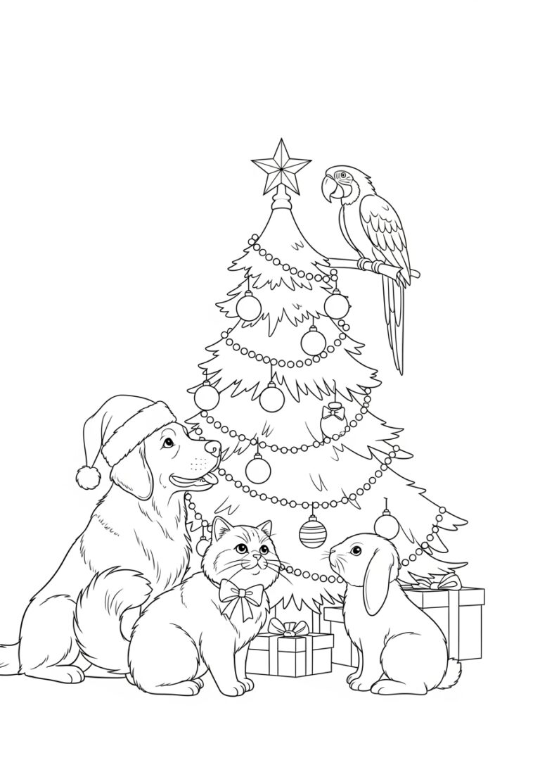 Christmas Pet Coloring Page