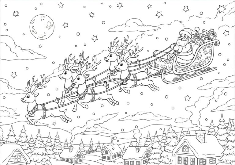 Reindeer and Sleigh Coloring Page
