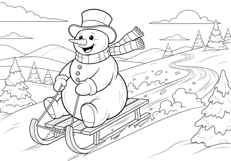 Snowman Coloring Page Sledding Downhill Snowman Coloring Page Sledding Downhill
