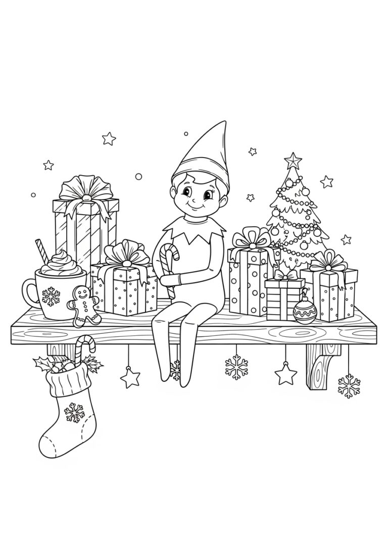 Cute Elf on the Shelf Coloring Page