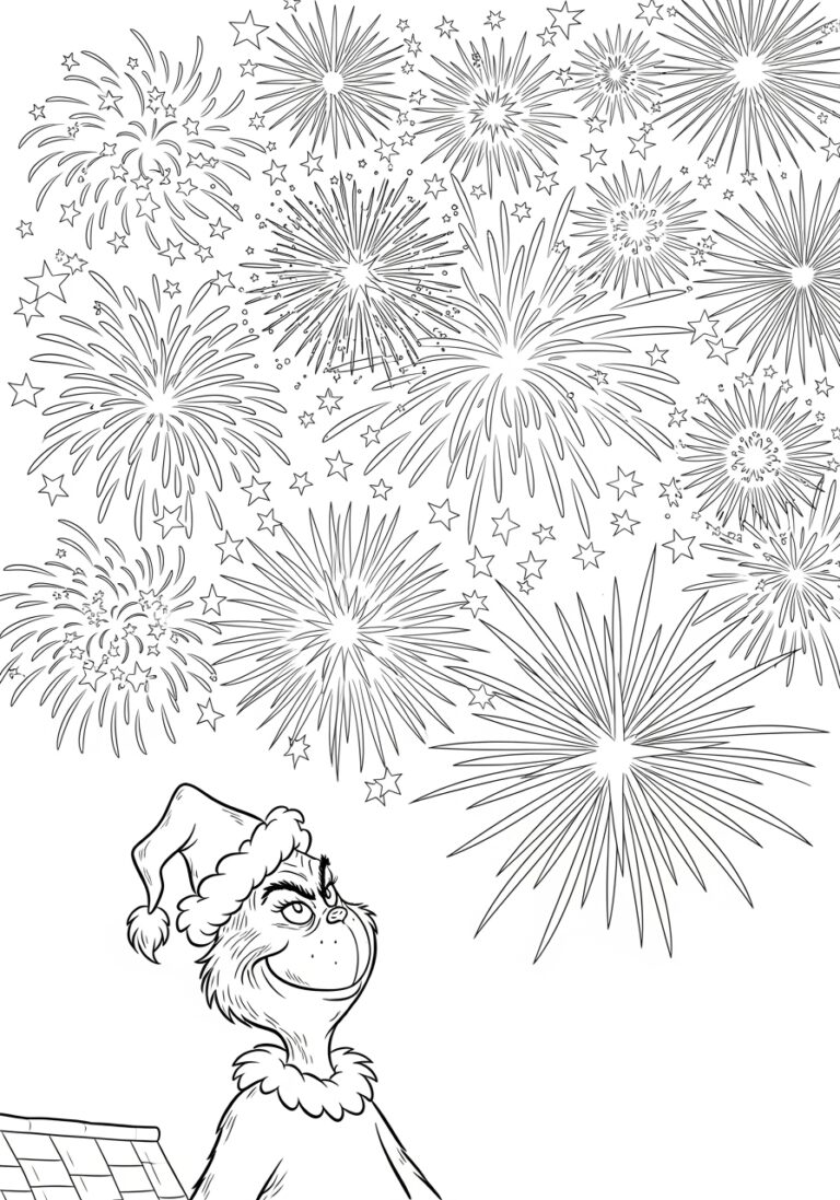 New Year Fireworks Grinch Coloring Page