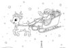 Rudolph and Santa Flying Over Snowy Village Coloring Page