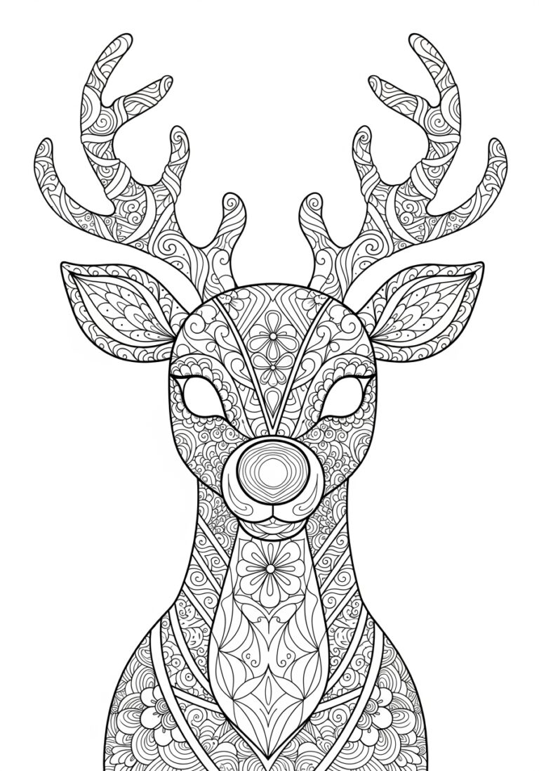 Rudolph Zentangle Pattern Coloring Page