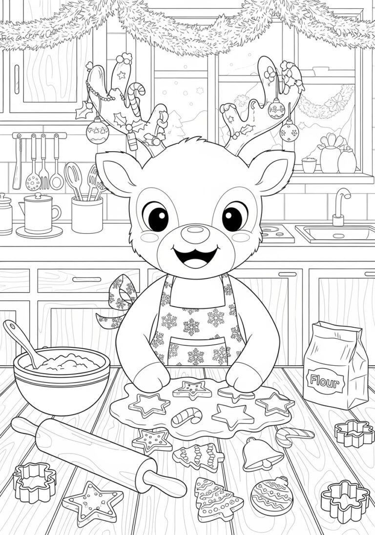 Rudolph Baking Christmas Cookie Coloring Page