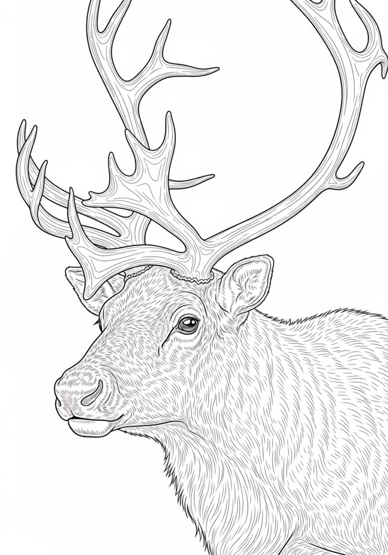 Realistic Reindeer Portrait Coloring Page