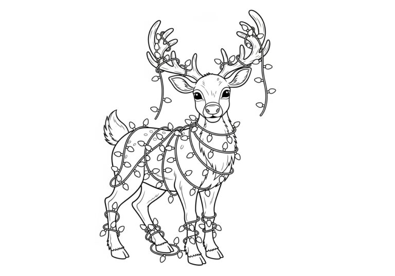 Reindeer Tangled in Lights Coloring Page Reindeer Tangled in Lights Coloring Page
