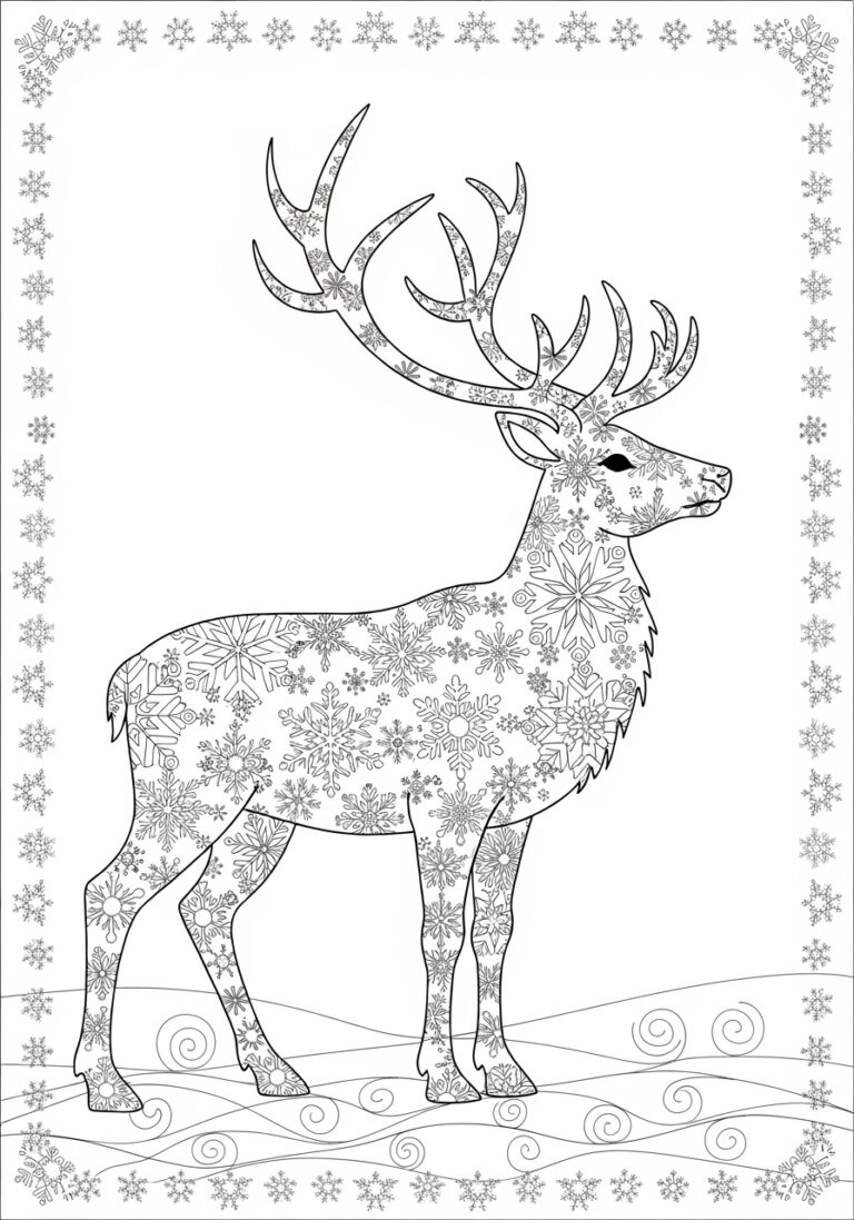– Snowflake Pattern Reindeer Coloring Page – Snowflake Pattern Reindeer Coloring Page