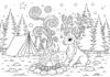 Camping Reindeer by Campfire Coloring Page