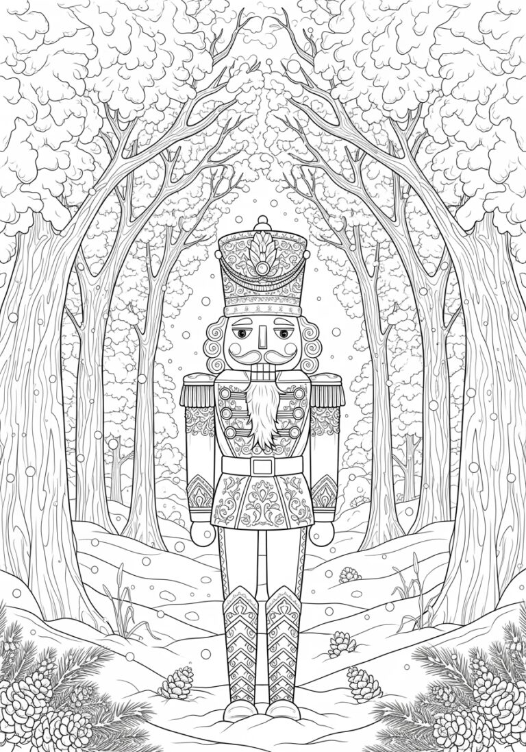 Snowy Forest Nutcracker Coloring Page