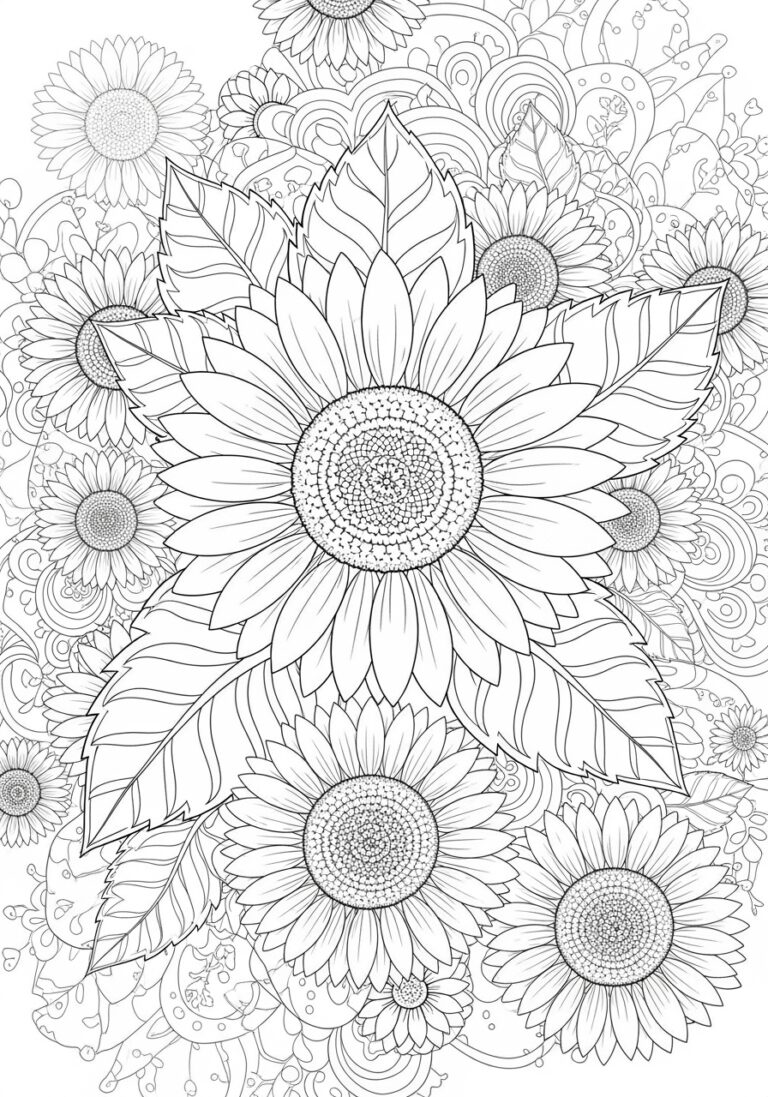 Adult Coloring Page Sunflower
