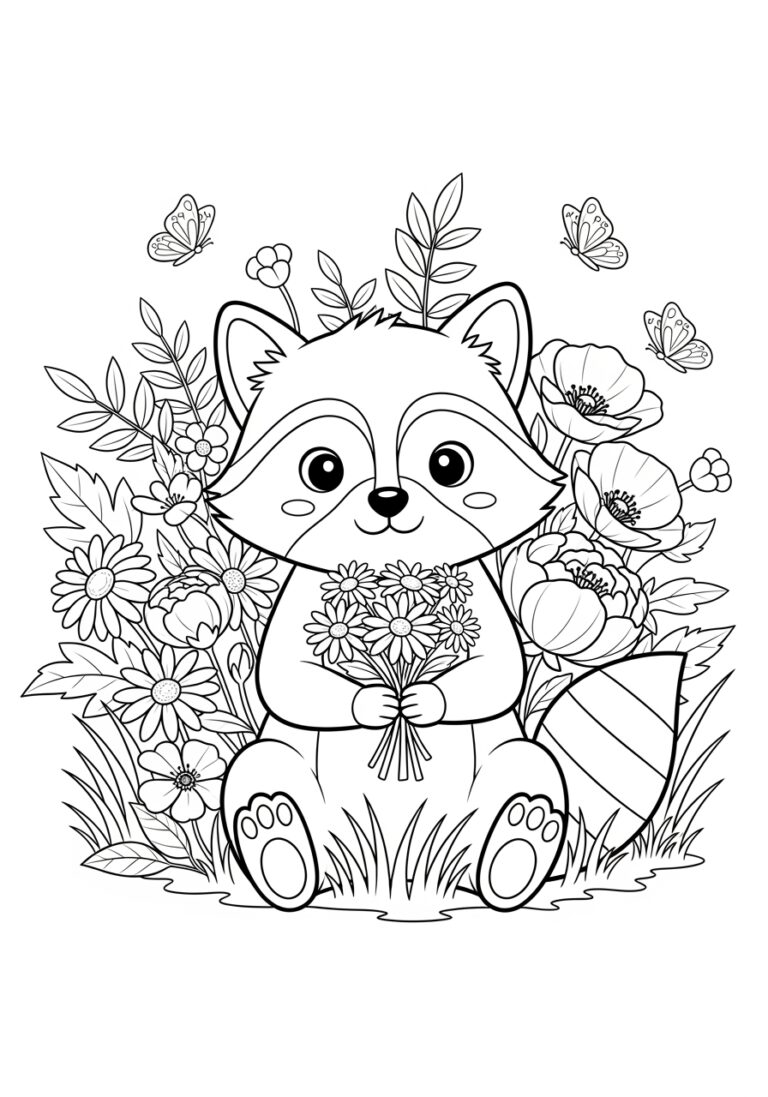 Animal with Bouquet Coloring Page