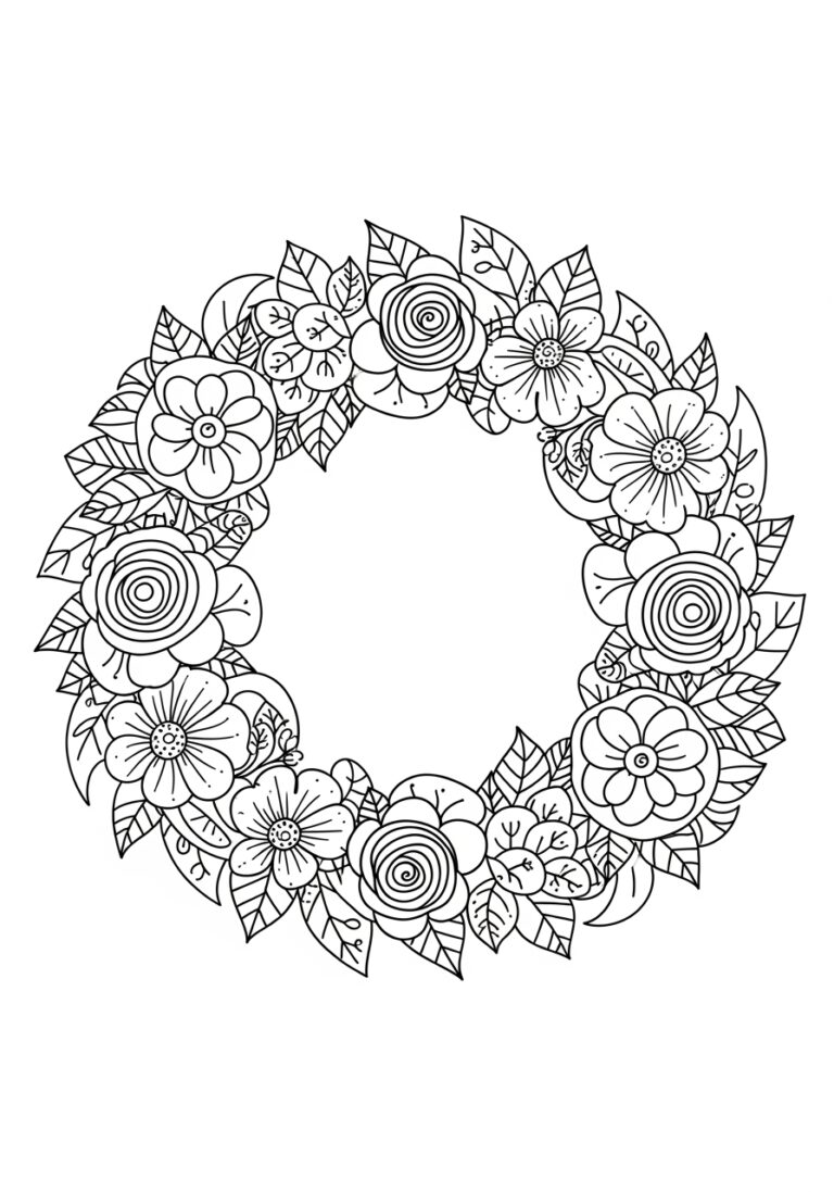 Autumn Floral Wreath Coloring Page