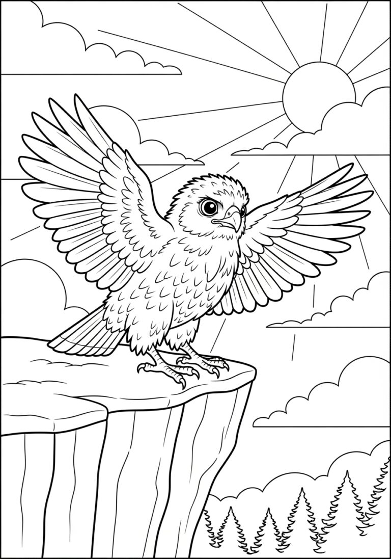 Baby Hawk Learning to Fly Coloring Page